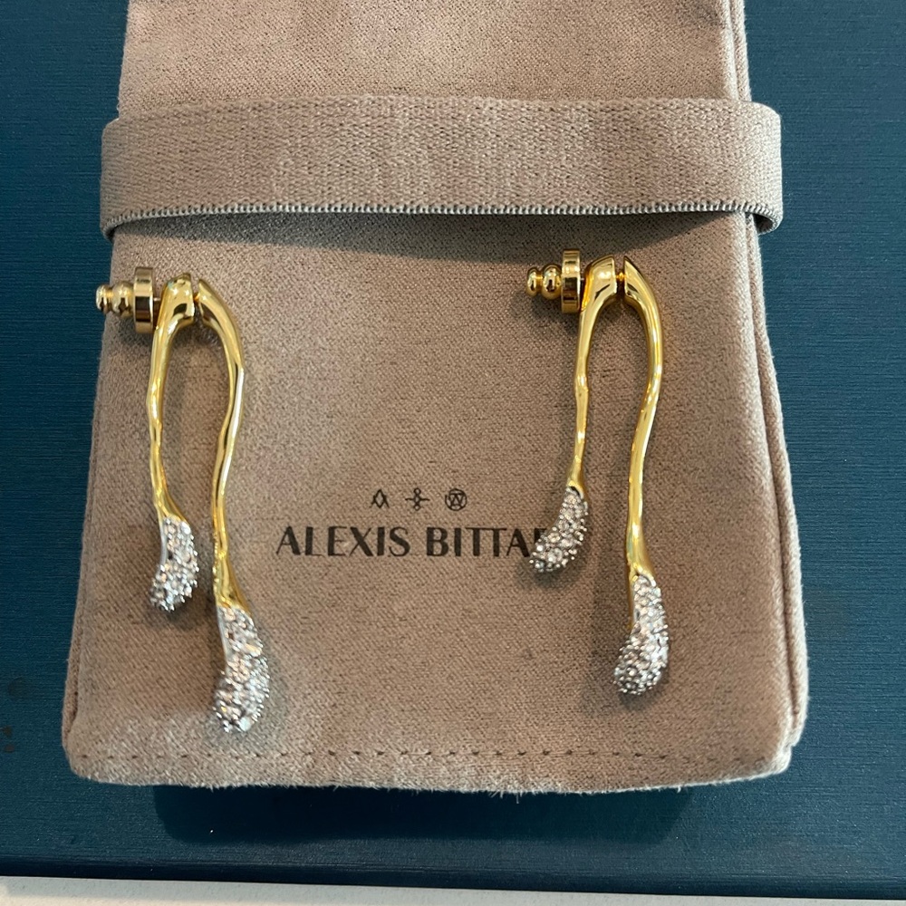 ALEXIS BITTAR; Solanales Crystal Rhinestones and Gold Double Drop Earrings.